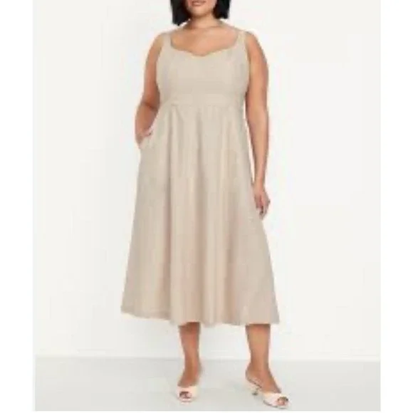 Old Navy Sleeveless Linen-Blend Midi Dress Women's XXL Tall Beige - Picture 1 of 11